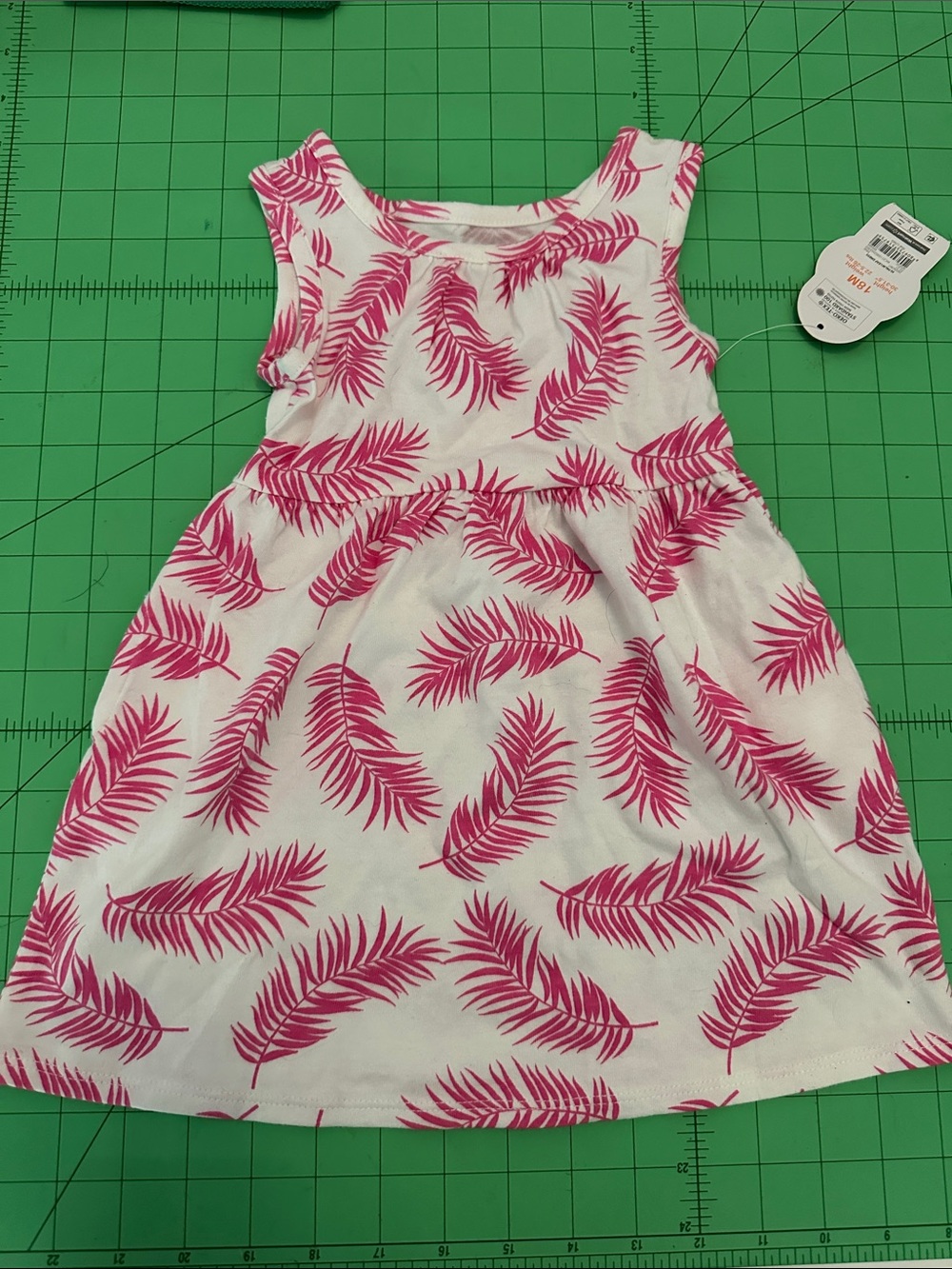 wonder nation White Dress with Hot Pink Leaf Print 18 month